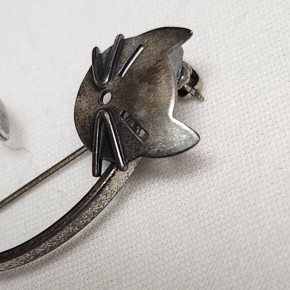 VINTAGE Sterling BEAU Cat Pin Brooch Signed - Picture 3 of 16